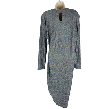 Veronica Beard Cyrus Metallic Lurex Side Ruch Dress Gunmetal Size XL