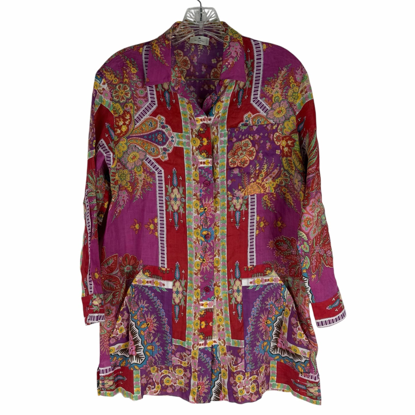 Etro Sardegna Printed Ramie Mini Shirt Dress Pink Size 38/ Size S
