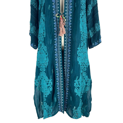 Johnny Was Bellamo Verona Kimono Jacket Embroidery Lakeside Blue Size S