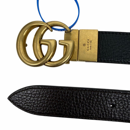 Gucci Double GG Reversible Leather Belt Black Brown Gold Buckle Size 120/ 48