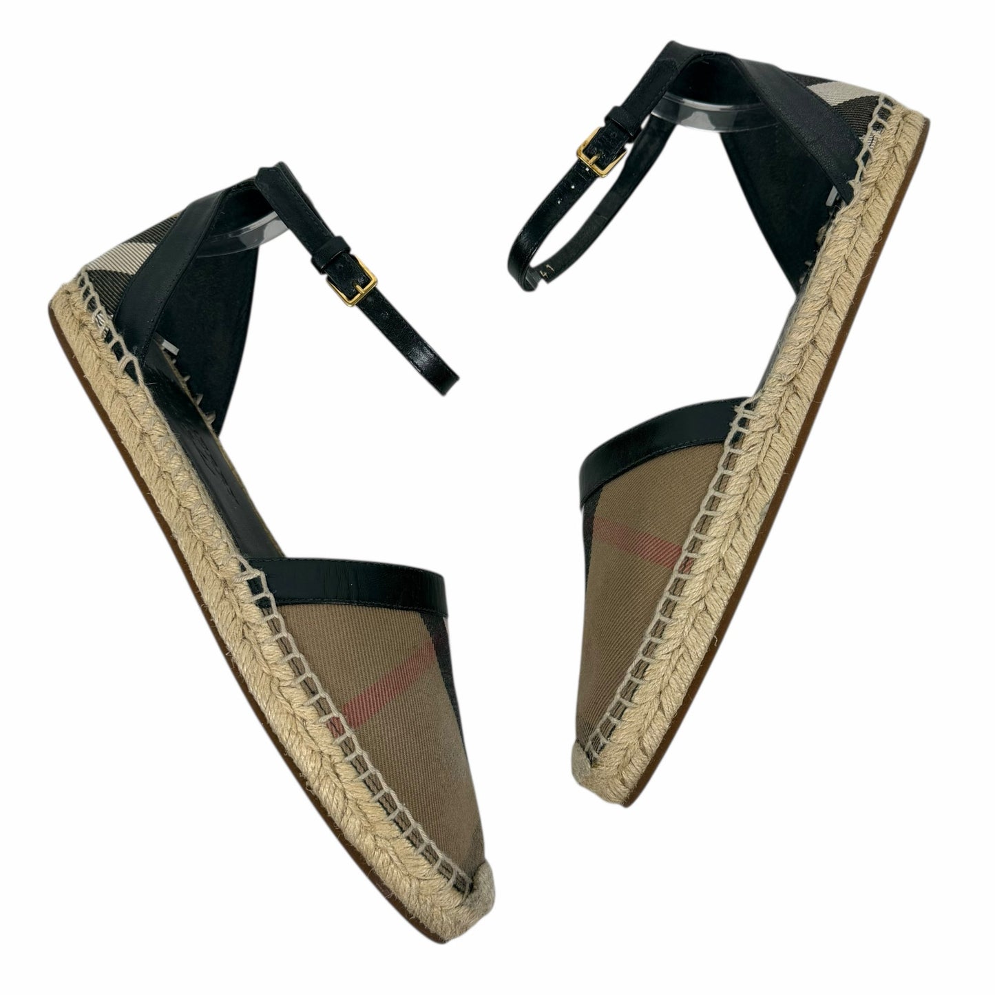 Burberry Abbington Nova Check Ankle Strap Espadrille Flats Black Size 41