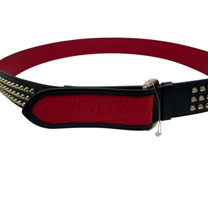 Christian Louboutin Loubi Spike Logo Leather Belt Black Red Men Size 110/44