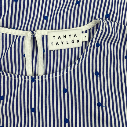 Tanya Taylor Bell Sleeve Dot Embroidery & Stripe Top Martine Blue Size 0