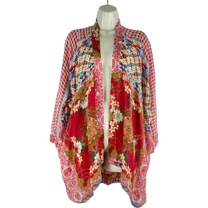 Johnny Was Dolce Mix Print Kimono Jacket Pockets Red Size XS