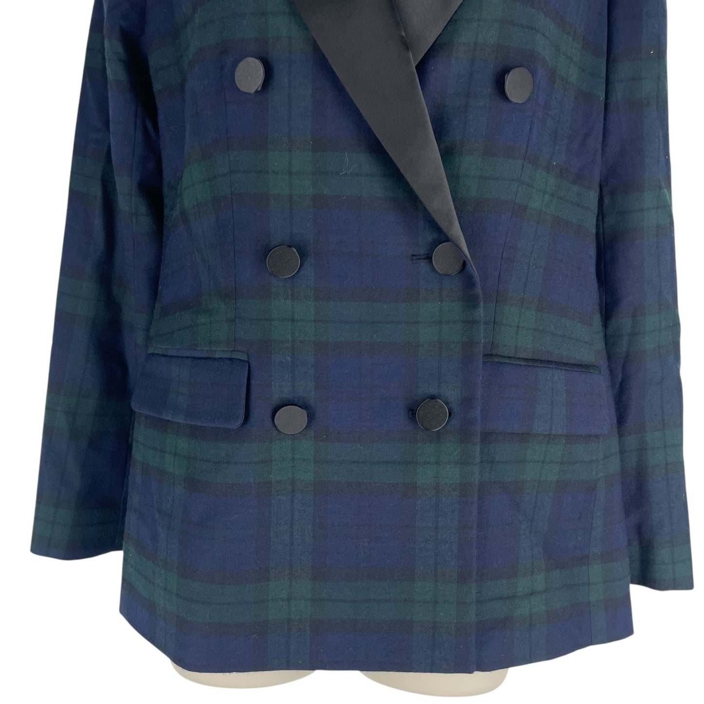 Lauren Ralph Lauren Plaid Double Breasted Satin Trim Blazer Size 2