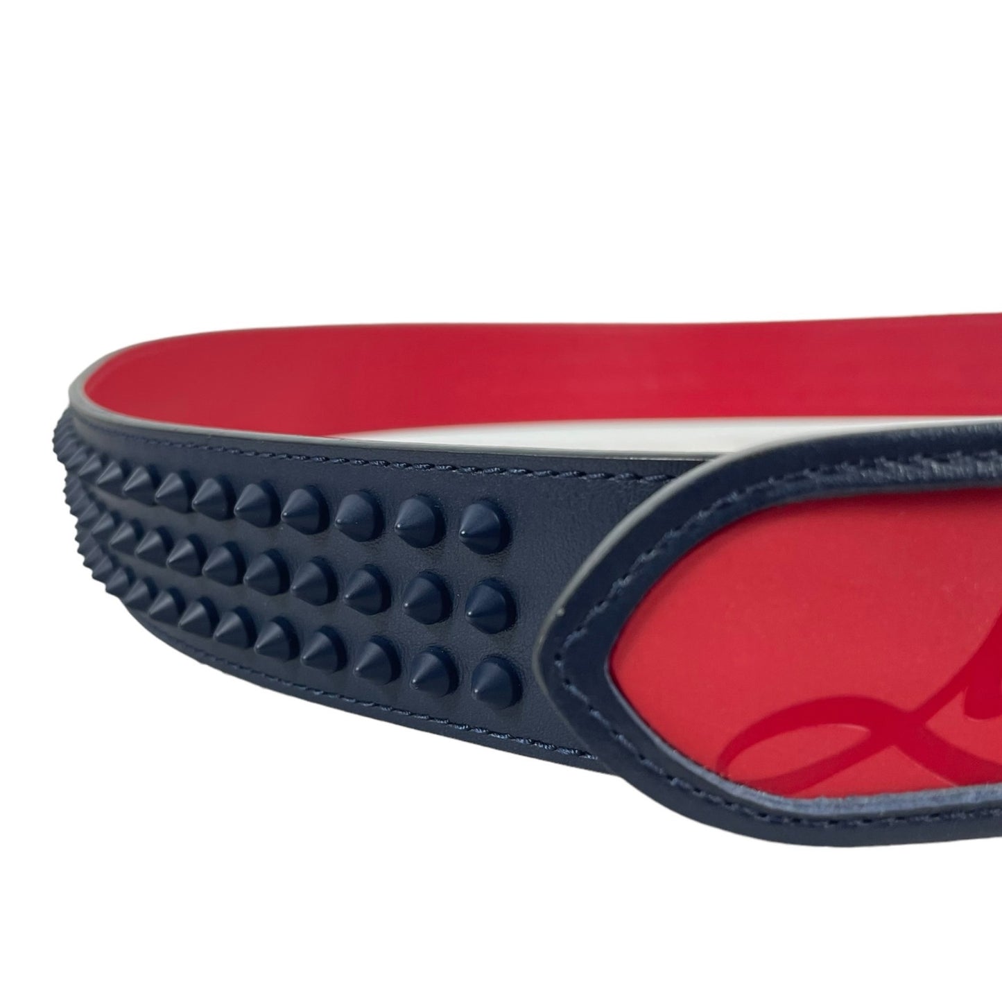 NEW Christian Louboutin Loubi Spike Logo Leather Belt Navy Size 115/46