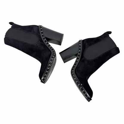Chanel Interlocking CC Logo Heel Chain Suede Ankle Boots Black Size 40