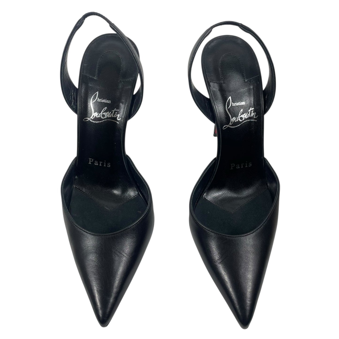 Christian Louboutin O Kate 100 Slingback Black Leather Pumps Size 37