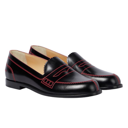 Christian Louboutin Mocalaureat Leather Penny Loafer Black Red Size 36