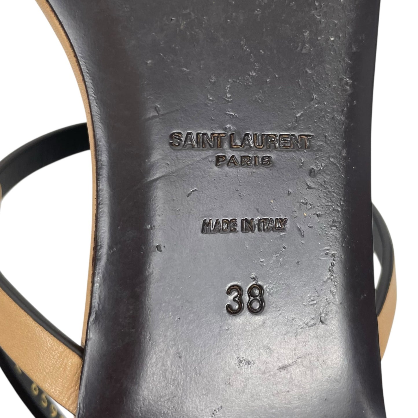 Saint Laurent Cassandra Logo Leather Slingback Thong Sandal Tan Size 38