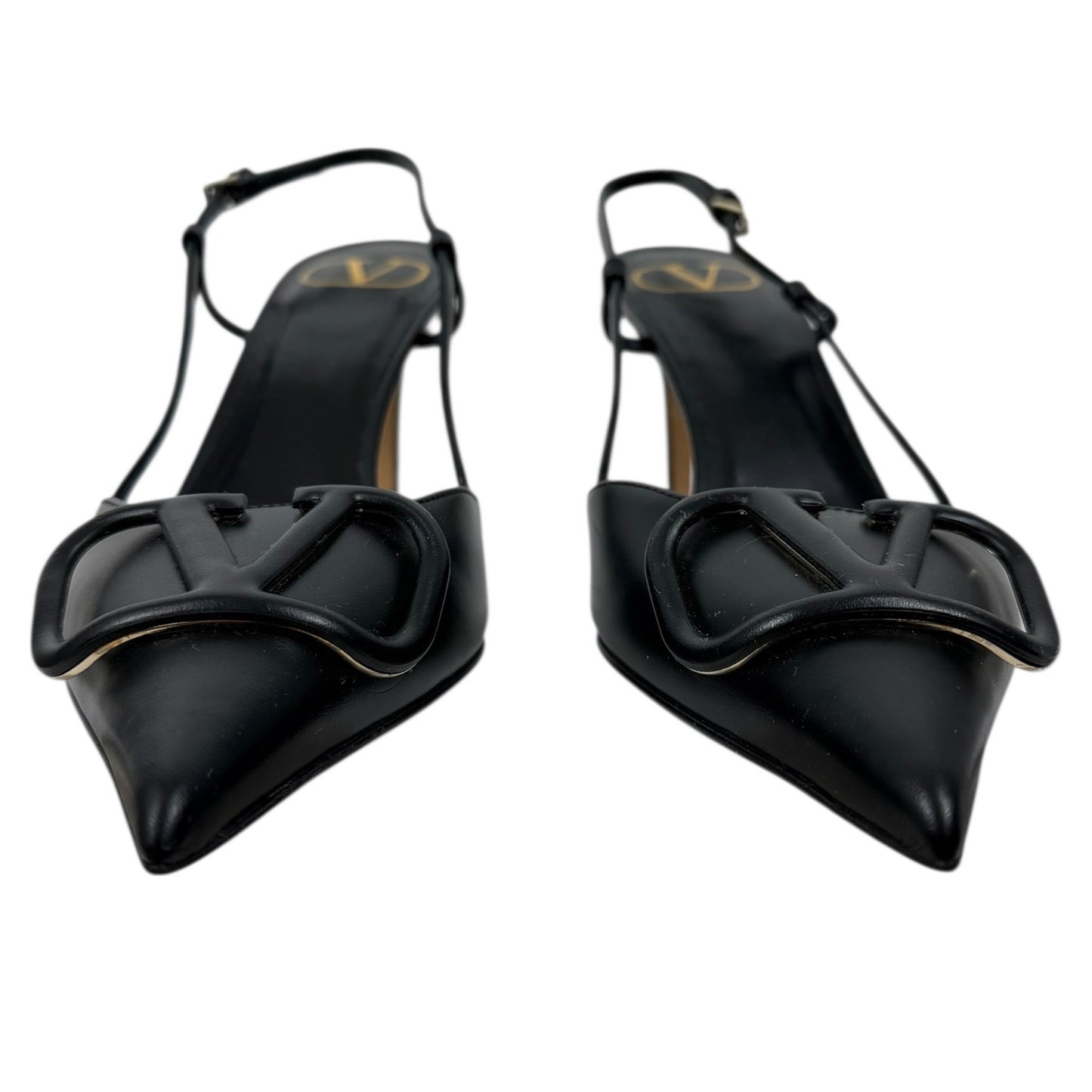 Valentino Garavani V Logo Calfskin 80mm Slingback Pump Black Size 36