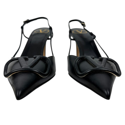Valentino Garavani V Logo Calfskin 80mm Slingback Pump Black Size 36