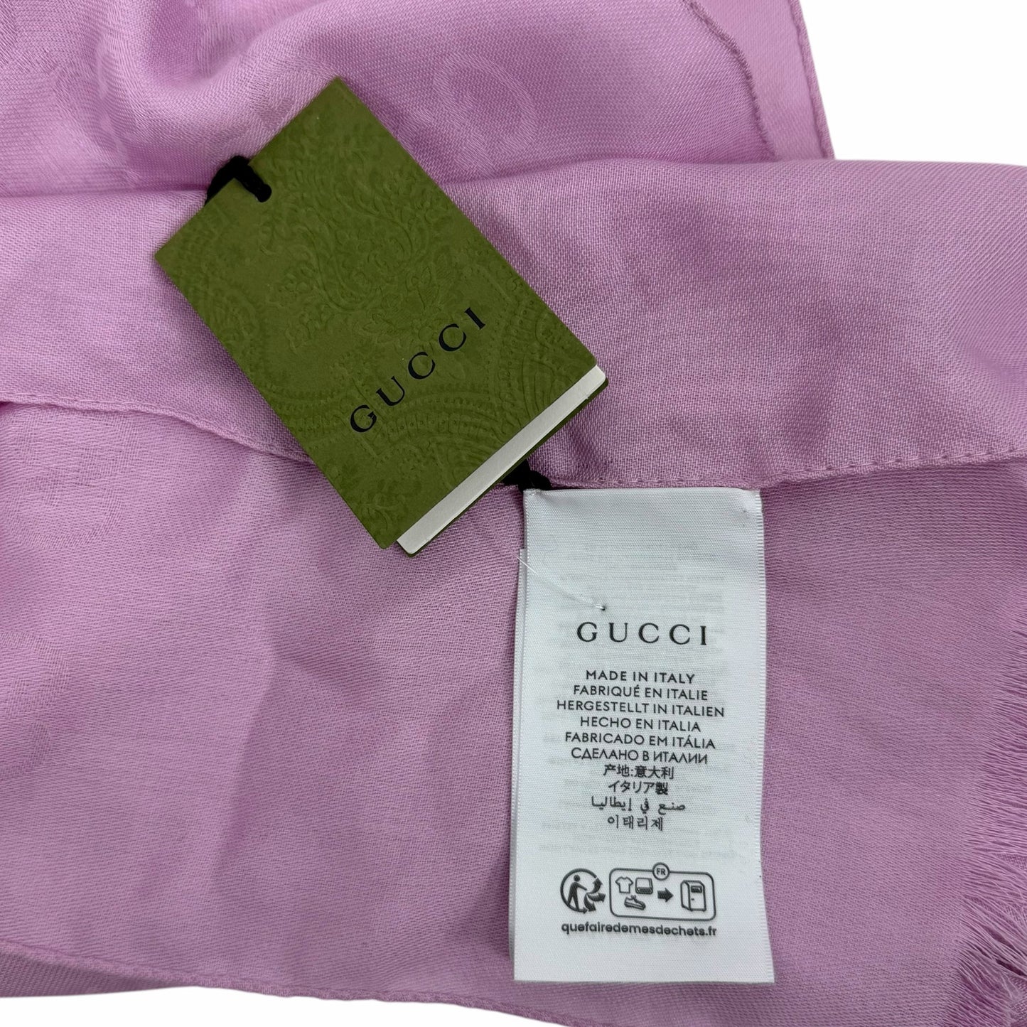 Gucci Wool Silk GG Monogram Light Jacquard Scarf Light Pink 18"x70"