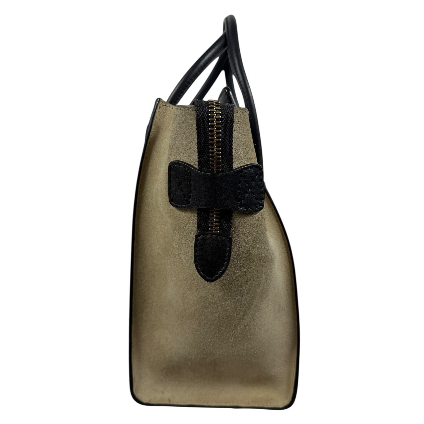 Celine Tricolor Mini Luggage Tote Bag Calf Leather Suede Rust Red Black
