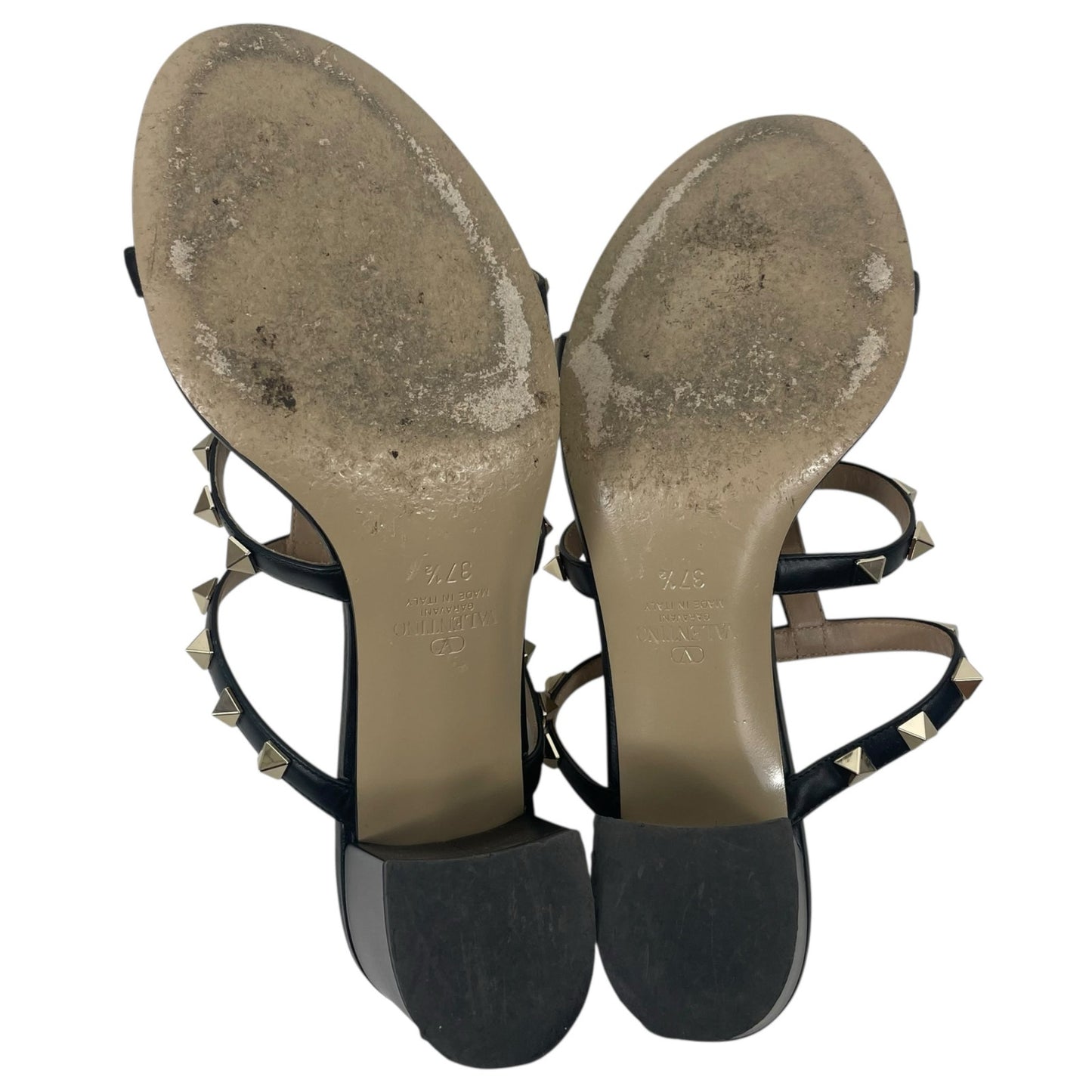 Valentino Garavani 60mm Rockstud Leather Slide Heel Sandal Black Size 37.5
