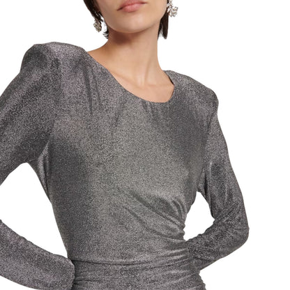 Veronica Beard Cyrus Metallic Lurex Side Ruch Dress Gunmetal Size XL
