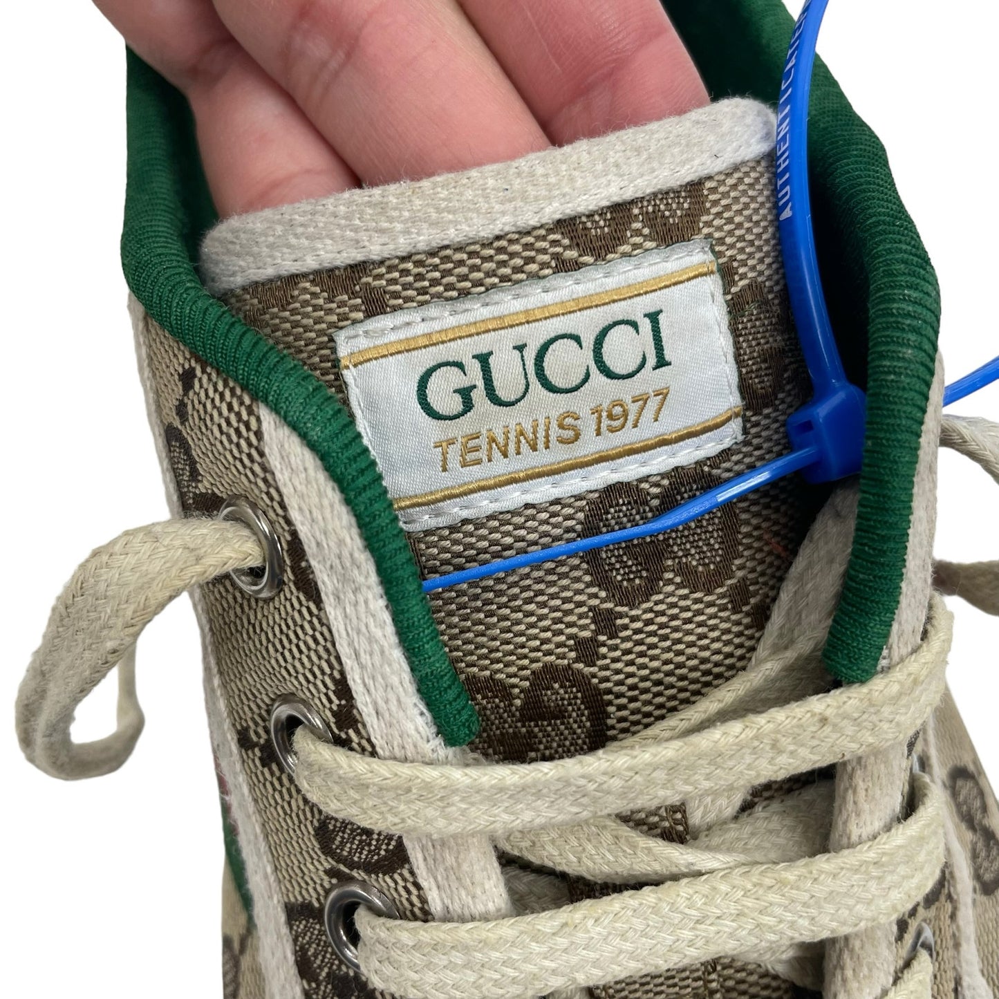 Gucci GG 1977 Tennis Sneakers Lace Up Beige Ebony Original Men Size 9