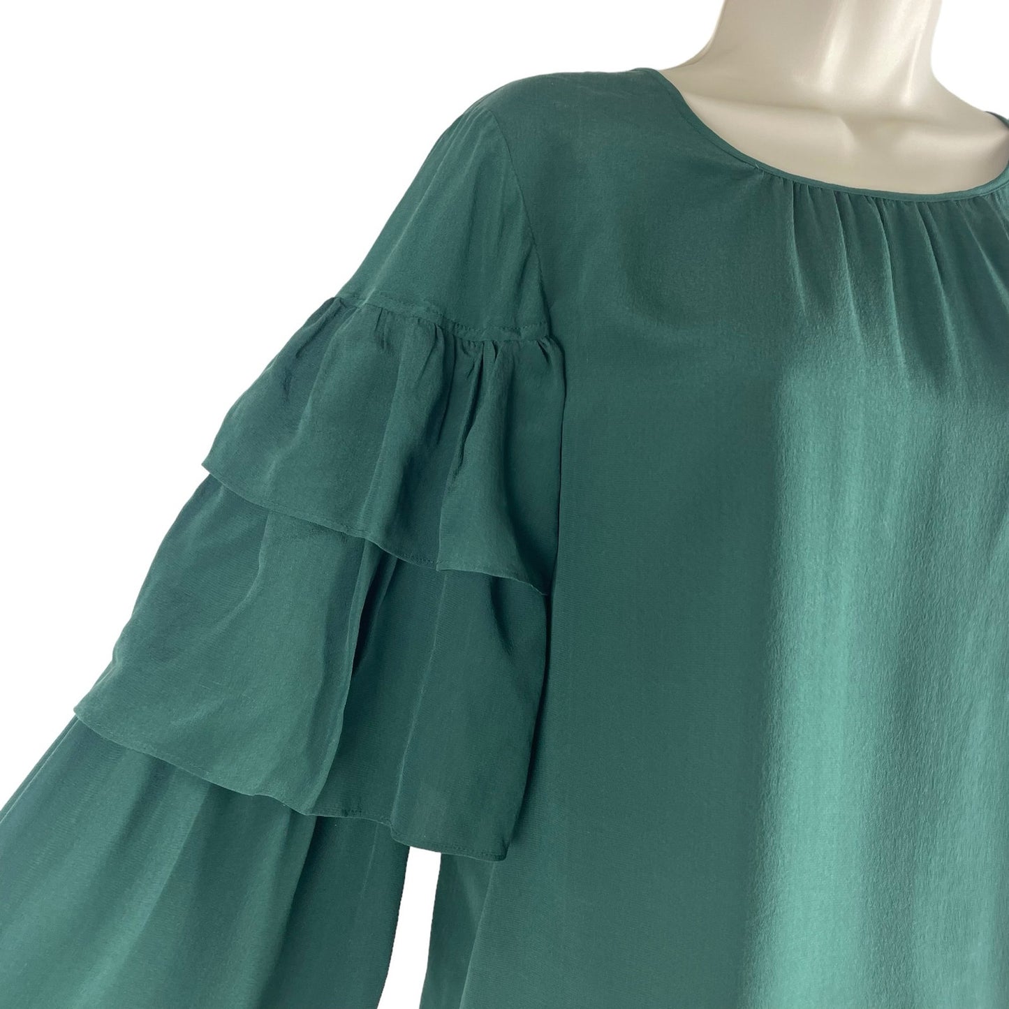 Madewell Silk Ruffle Tiered Sleeve Blouse Top Green Size XS