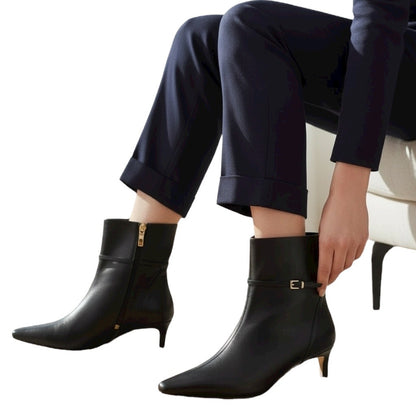 Ann Taylor Pointed Toe Buckle Leather Heel Ankle Boots Black Size 8.5M