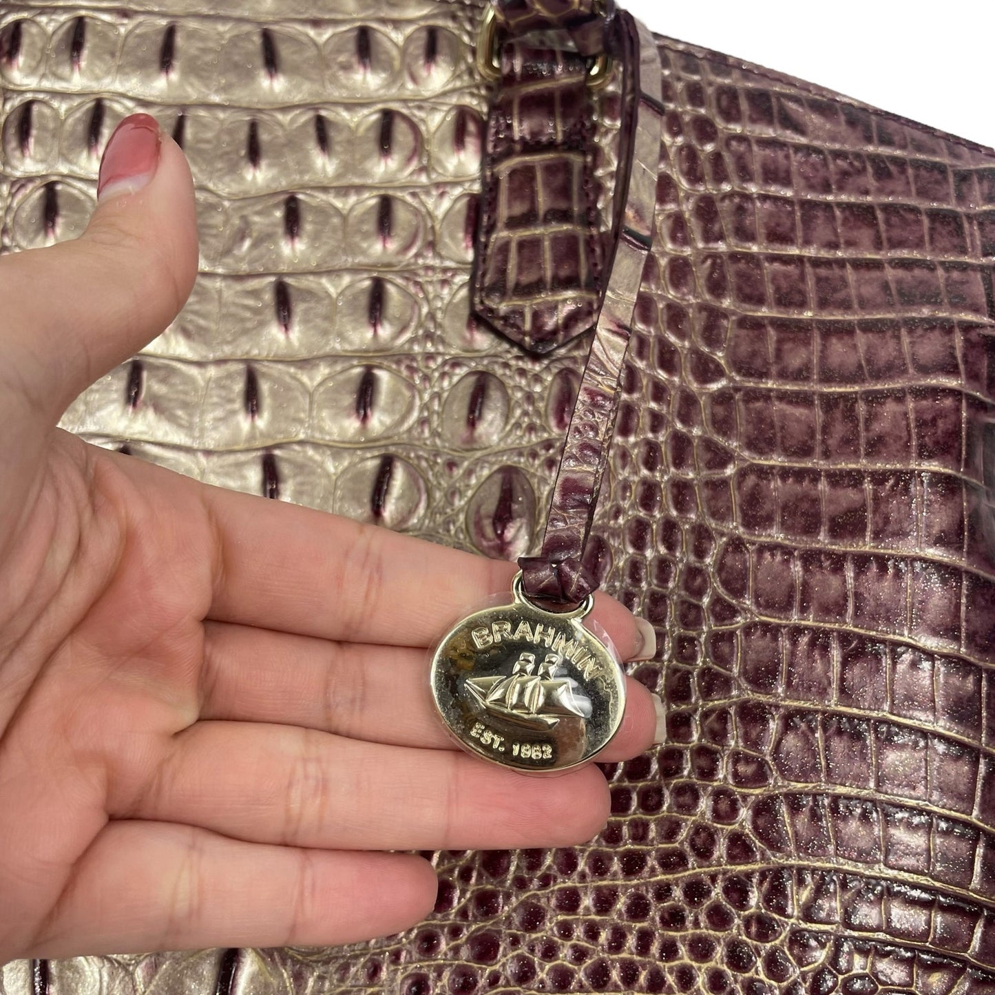 Brahmin Large Duxbury Satchel Bag Port Ombre Melbourne Purple Leather Croc