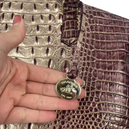 Brahmin Large Duxbury Satchel Bag Port Ombre Melbourne Purple Leather Croc