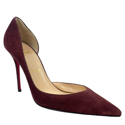 Christian Louboutin Iriza 100mm Half d'Orsay Suede Pump Burgundy Size 38.5