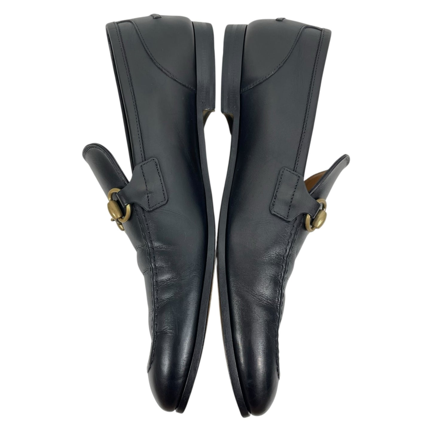 Gucci Jordaan Loafers Black Leather Gold Horsebit Men Size 8.5/ 9