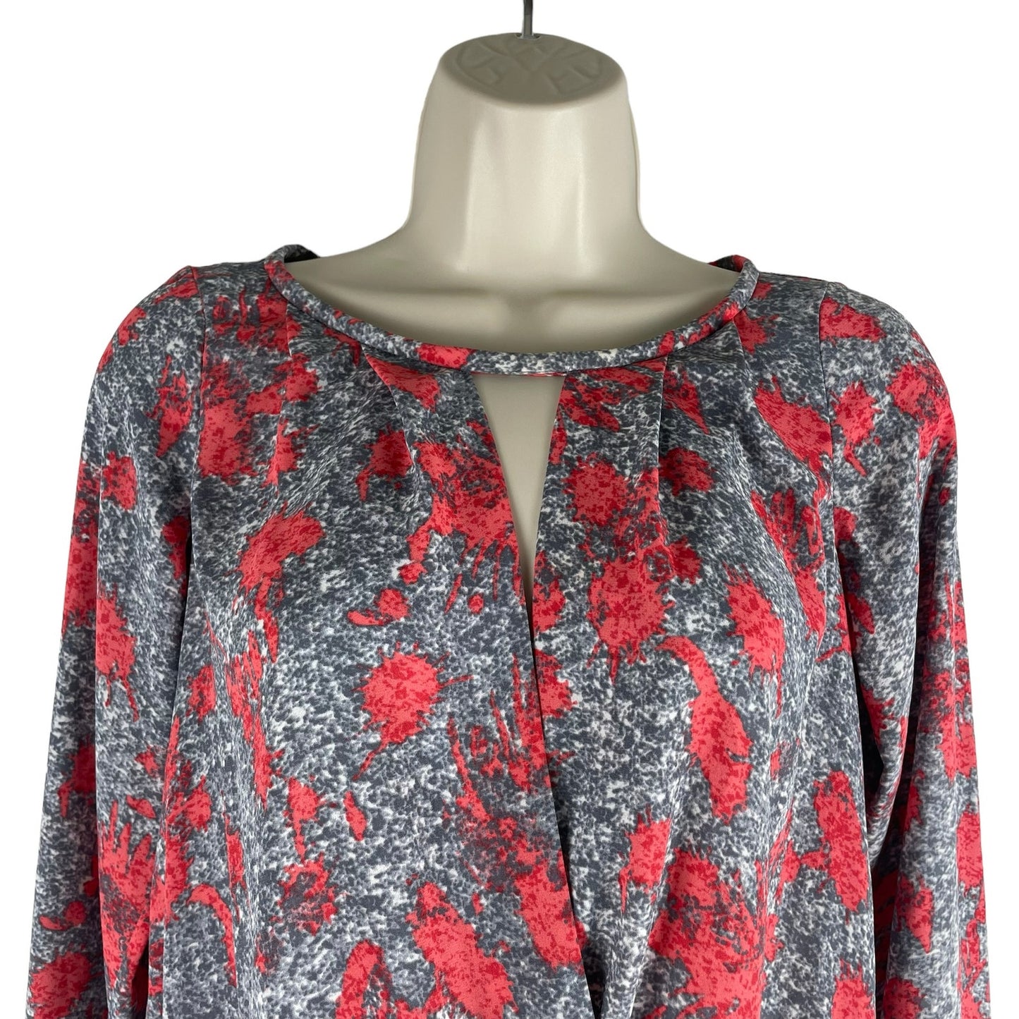 Yoana Baraschi Printed Faux Wrap Top Blouse Long Sleeve Gray Red Size S/M