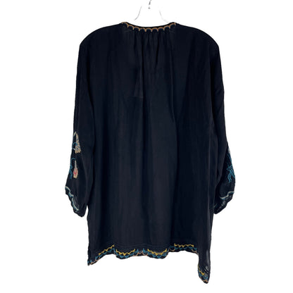 Johnny Was Mayson Floral Embroidered Tunic Top Black Size L