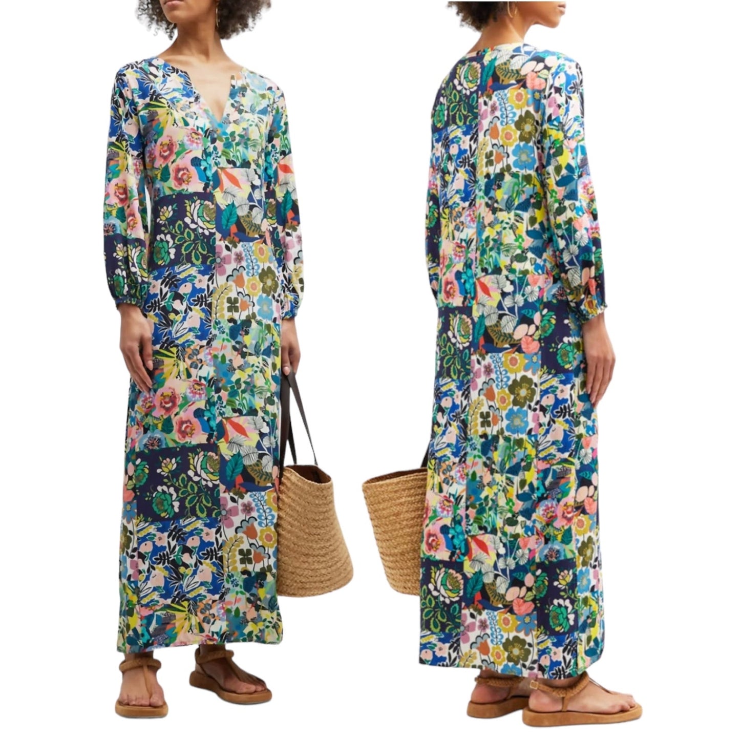 Johnny Was Puff Sleeve Maxi Dress Swim Cover Up Layla Print Size XS