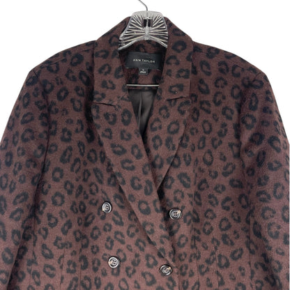 Ann Taylor Wool Blend Chesterfield Coat Brown Cheetah Print Size XL