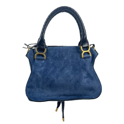 Chloe Small Marcie Double Carry Bag Satchel Suede Leather Trim Blue