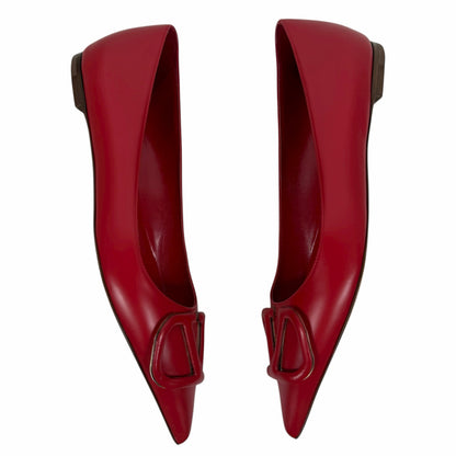 Valentino Garavani Vlogo Pointed Toe Nappa Leather Flats Red Size 36
