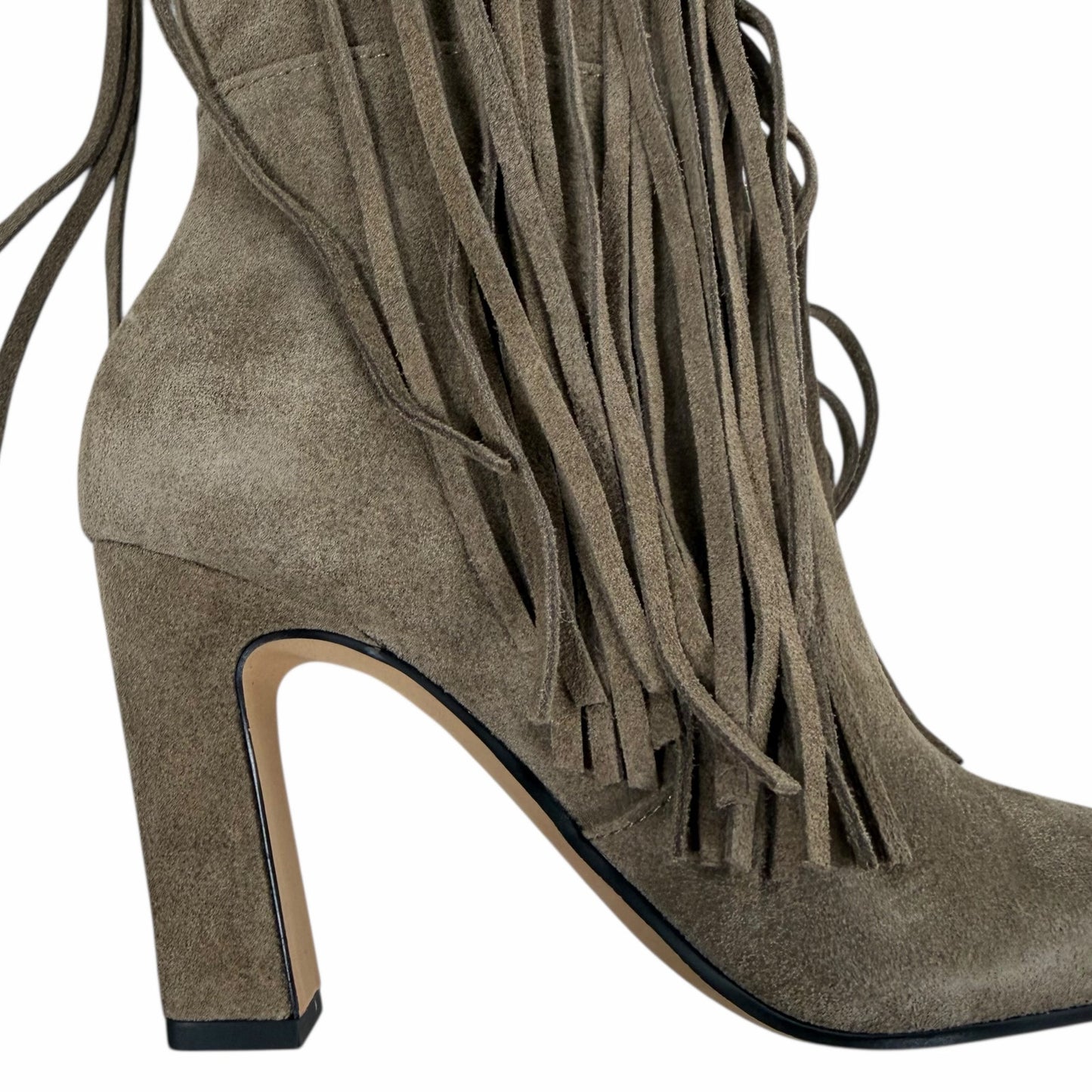 Dolce Vita Giano Fringed Knee High Heeled Boots Olive Suede Size 7.5