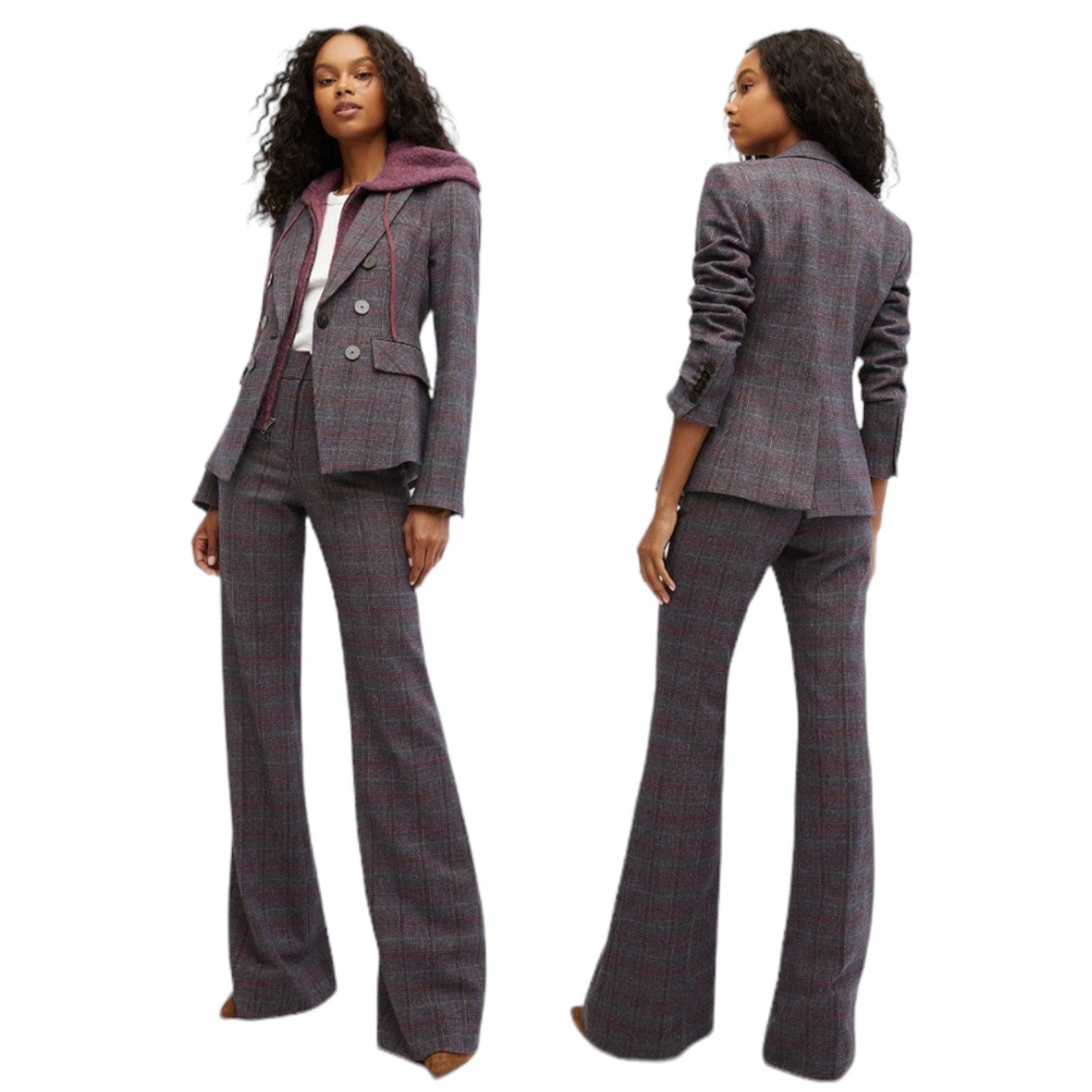 Veronica Beard Lawrence Wool Plaid Dickey Jacket Pants Set Size 12