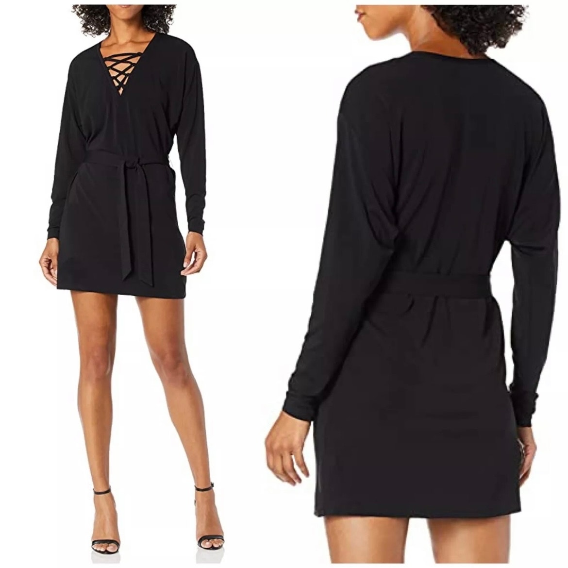 Ramy Brook Siera Lace Up Mini Dress Long Sleeve Black Size XS