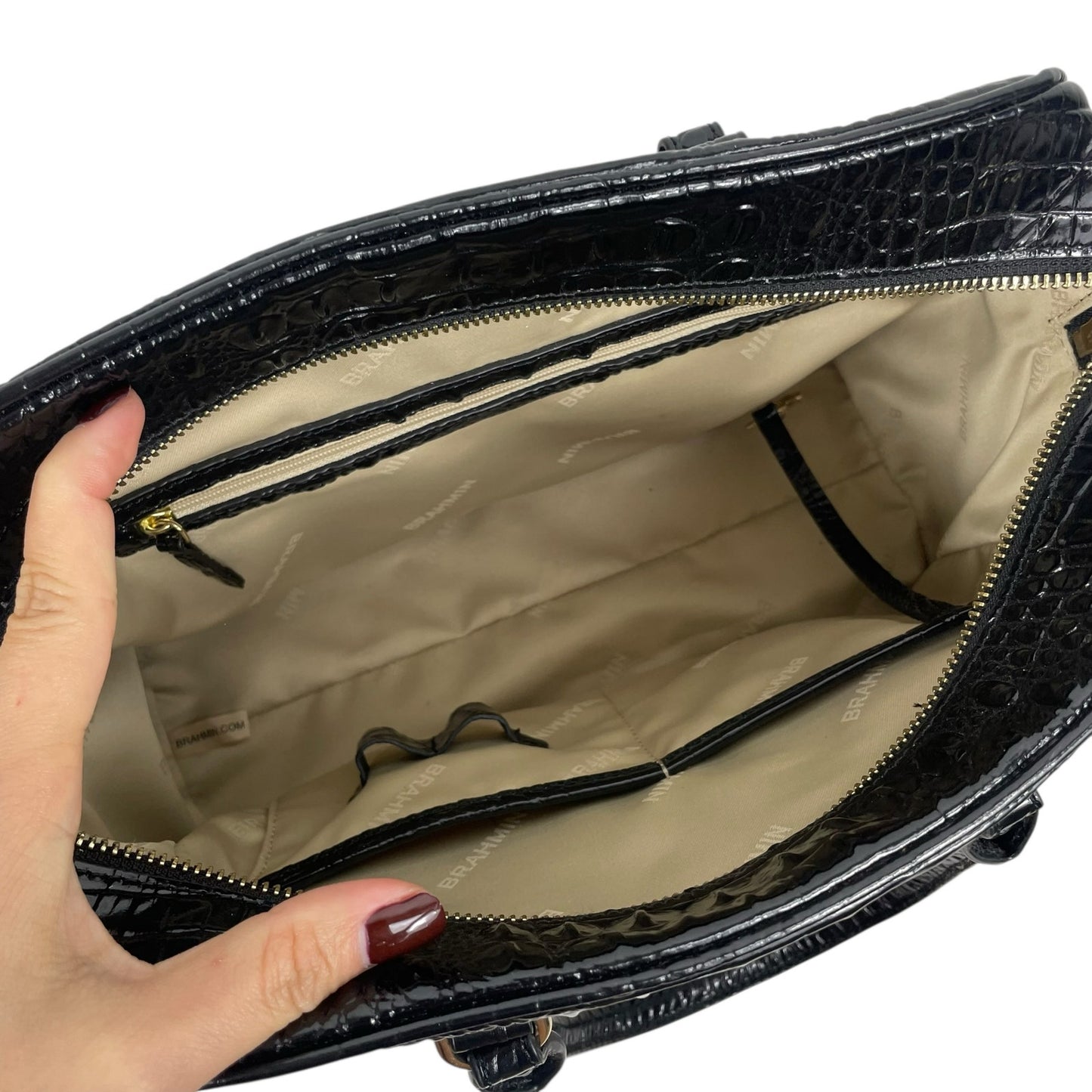 Brahmin Marissa Leather Satchel Bag Black Alden Road Croc