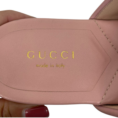 Gucci GG Logo Marmont Leather Thong Flat Sandals Pink Gold Size 37.5