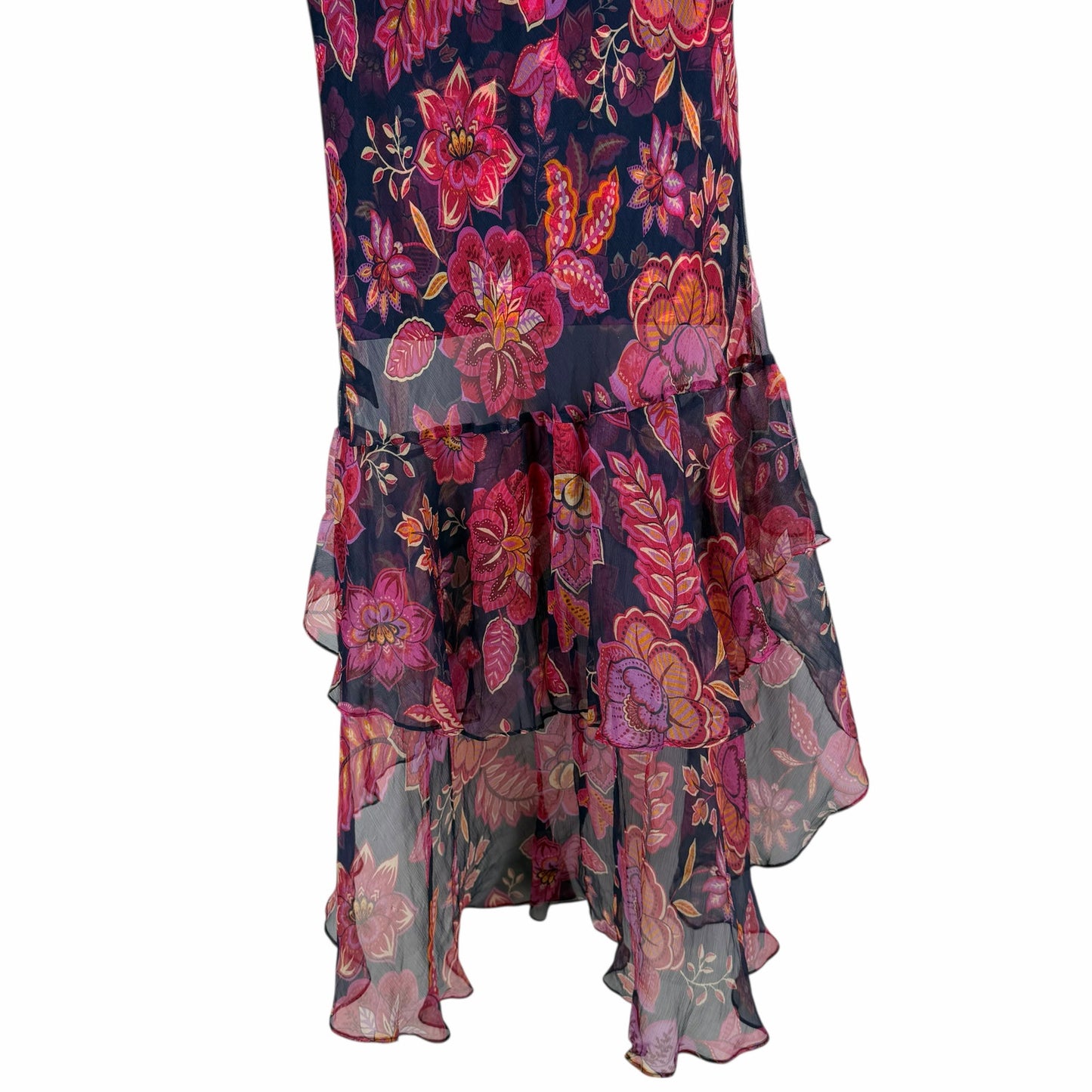 Johnny Was Jade Luxee Floral Silk Ruffle Maxi Dress Petria Pink Size XS