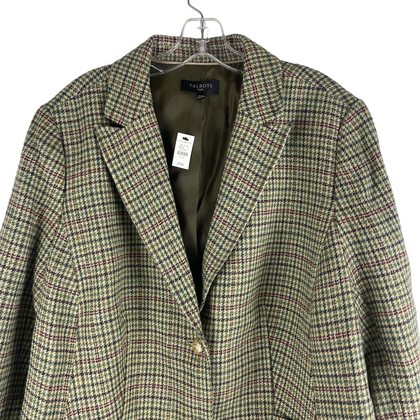 Talbots Classic Shetland Blazer Rustling Plaid Green Pink Size 20W