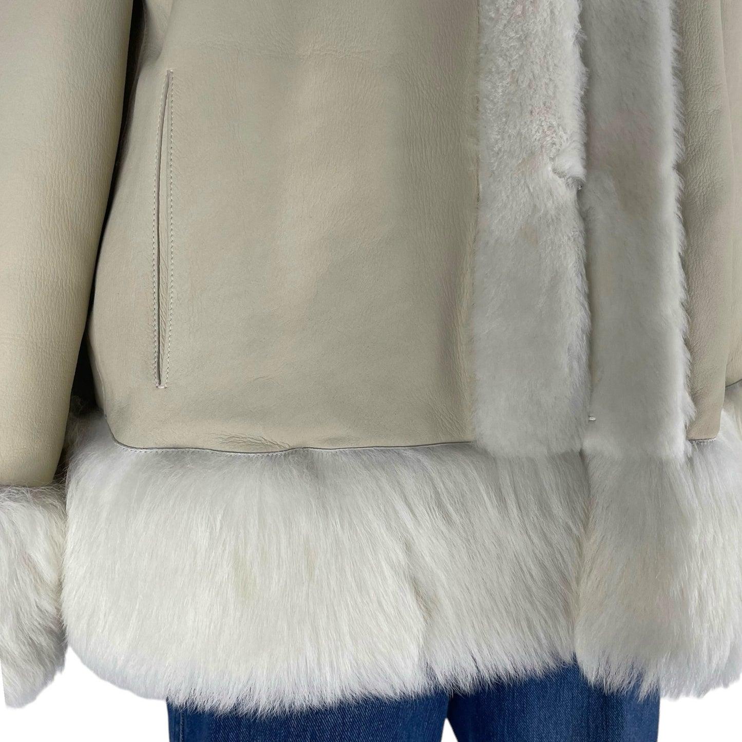 Loro Piana Collarless Fur Jacket White Lambskin Reversible Size 46 Large