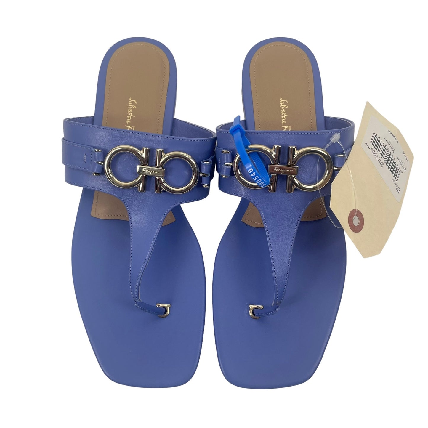 Salvatore Ferragamo Riki Calfskin Gancini Bit Thong Sandals Size 9C