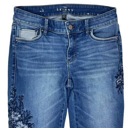 WHBM The Skinny Crop Mid Rise Floral Embroidered Jeans Med Wash Size 2