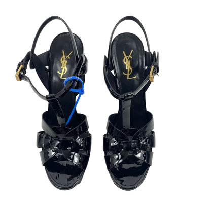 Saint Laurent Tribute Platform Sandals Patent Leather Black Size 41