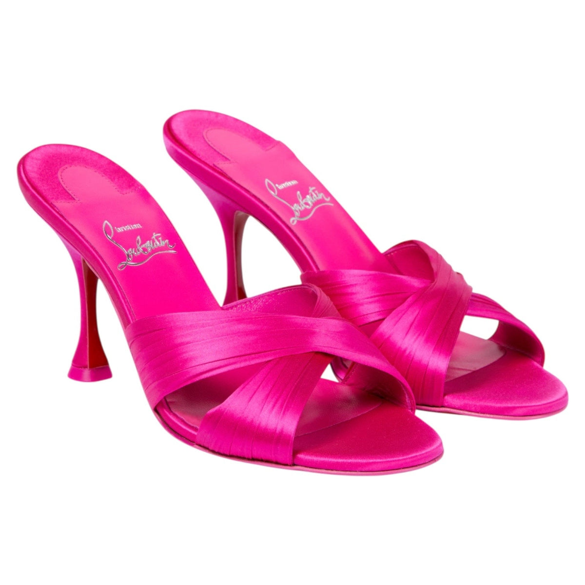Christian Louboutin Nicol is Back 85 Crepe Satin Mule Sandal Pink Size 40