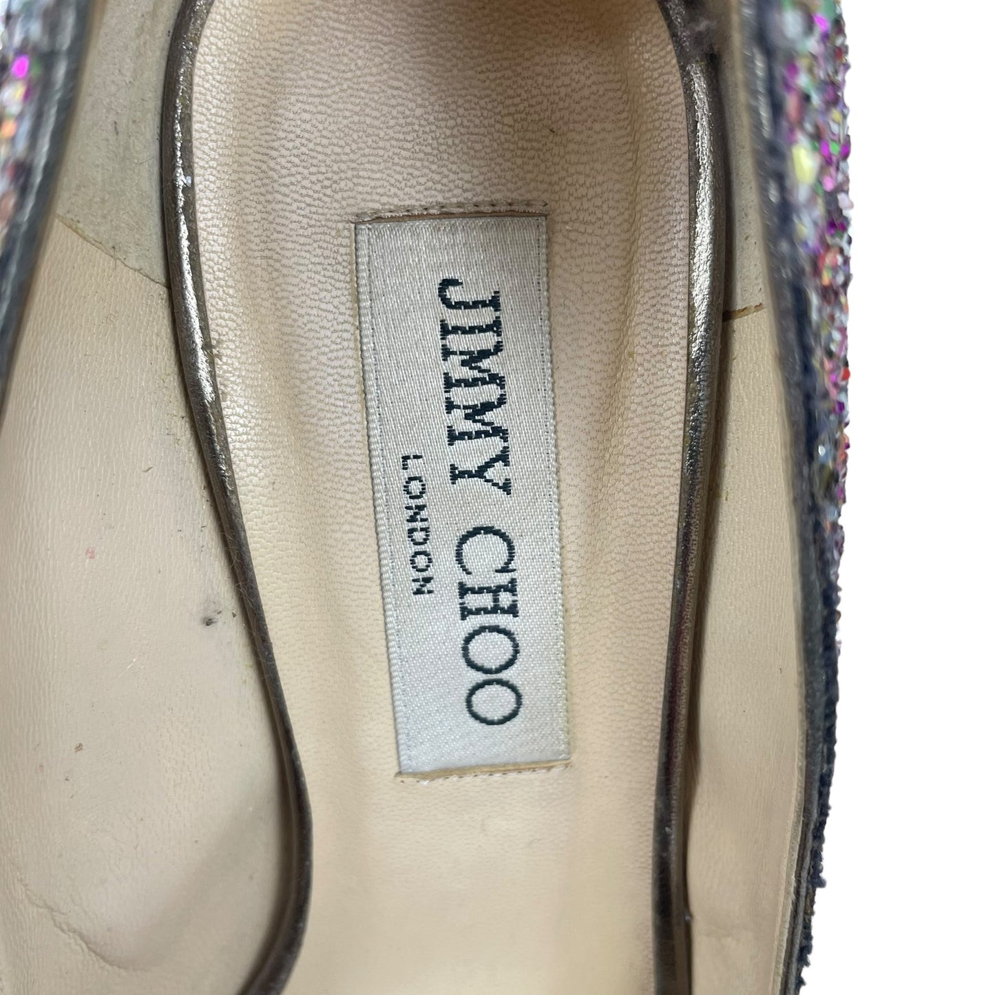 Jimmy Choo Rainbow Glitter Peep Toe Platform Pumps Size 37