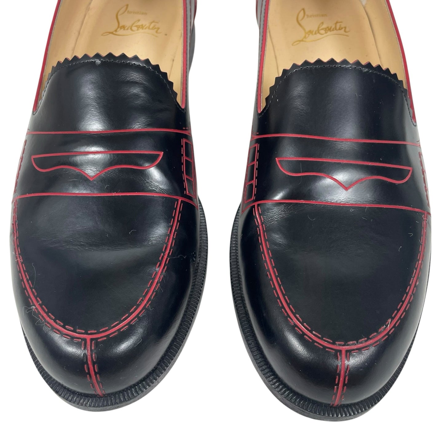 Christian Louboutin Mocalaureat Leather Penny Loafer Black Red Size 36
