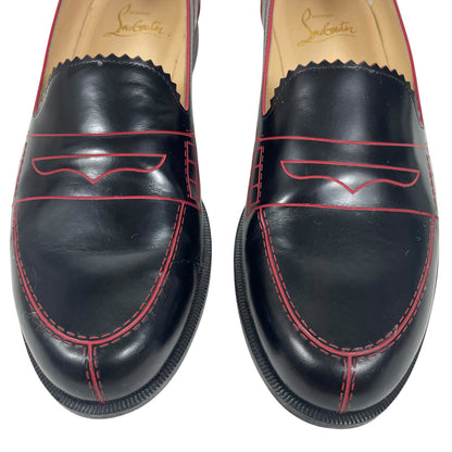 Christian Louboutin Mocalaureat Leather Penny Loafer Black Red Size 36