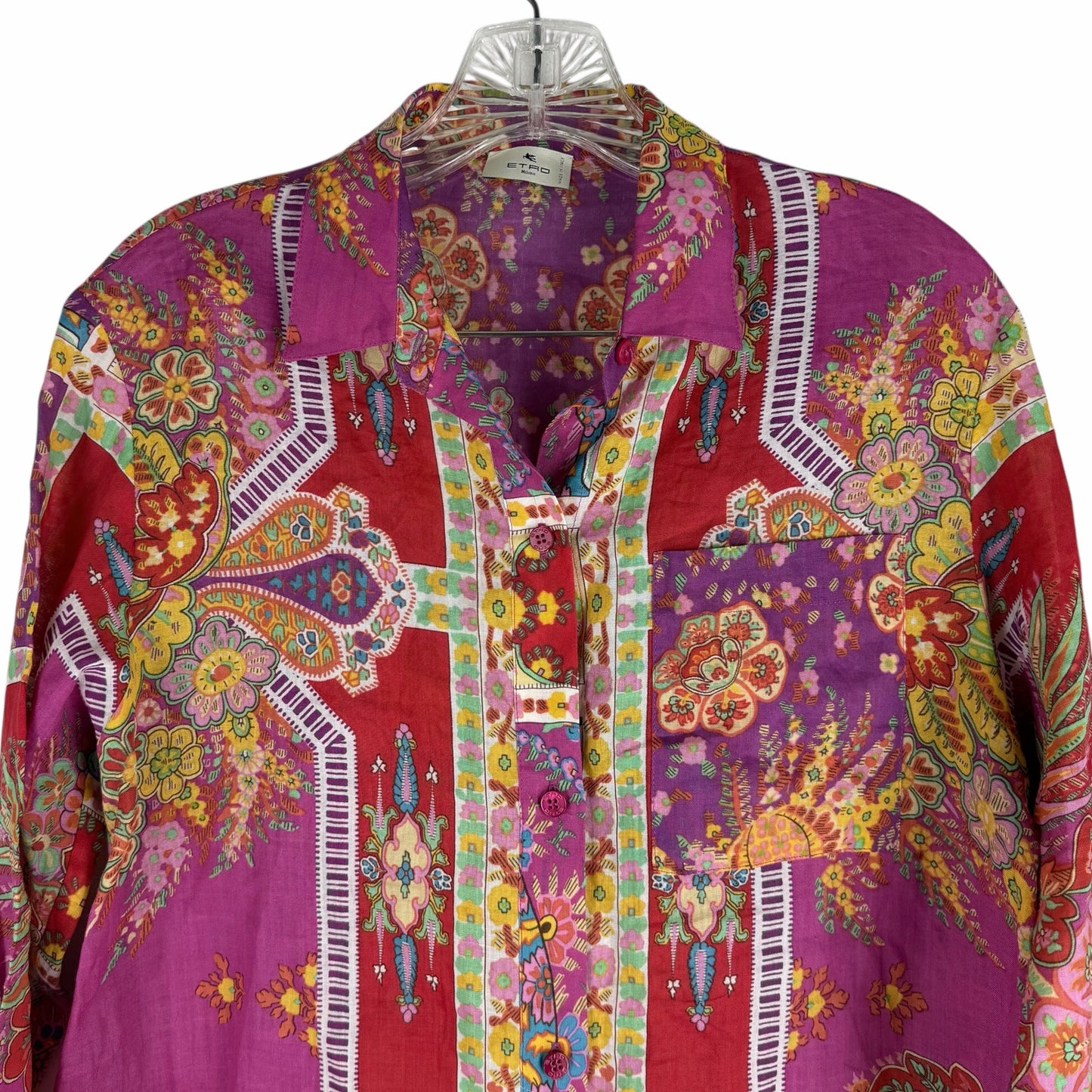 Etro Sardegna Printed Ramie Mini Shirt Dress Pink Size 38/ Size S