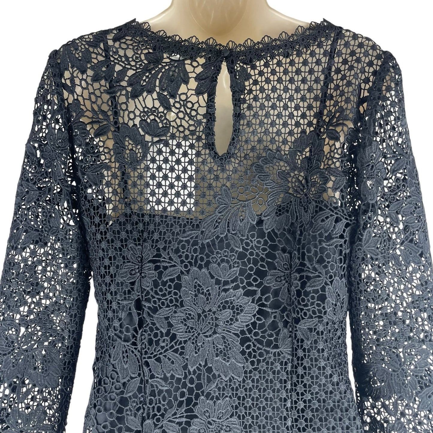 Joie Hemera Lace Yoke Long Sleeve Mini Dress Elegant Black Size 8